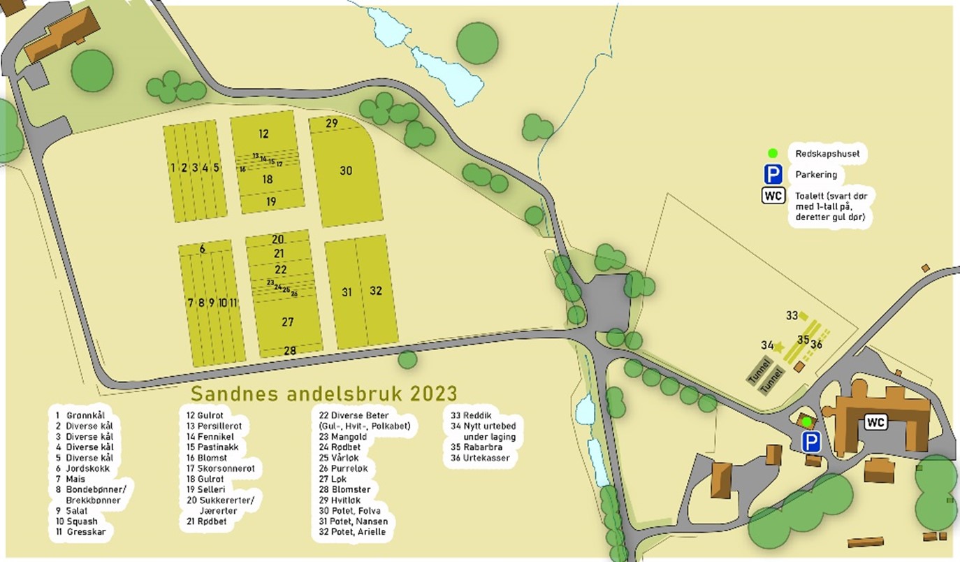 Kart over grønnsakene for 2023.