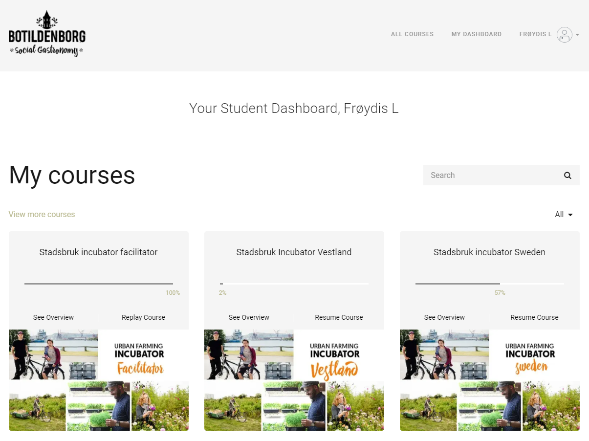 Utdrag fra kursplatformen thinkific til Stadsbruk.